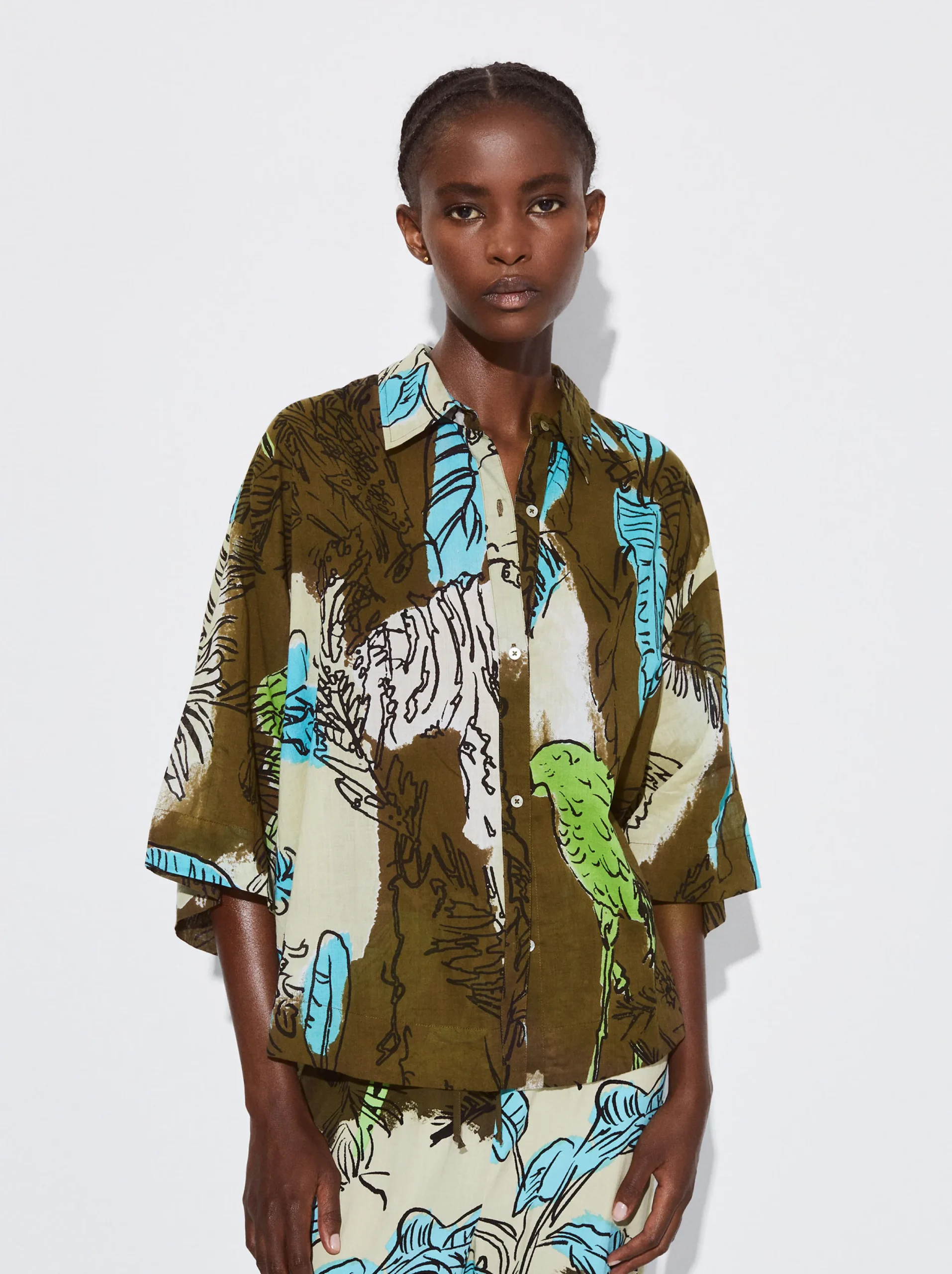 PARFOIS Camisa Algodón Estampada Caqui Discount