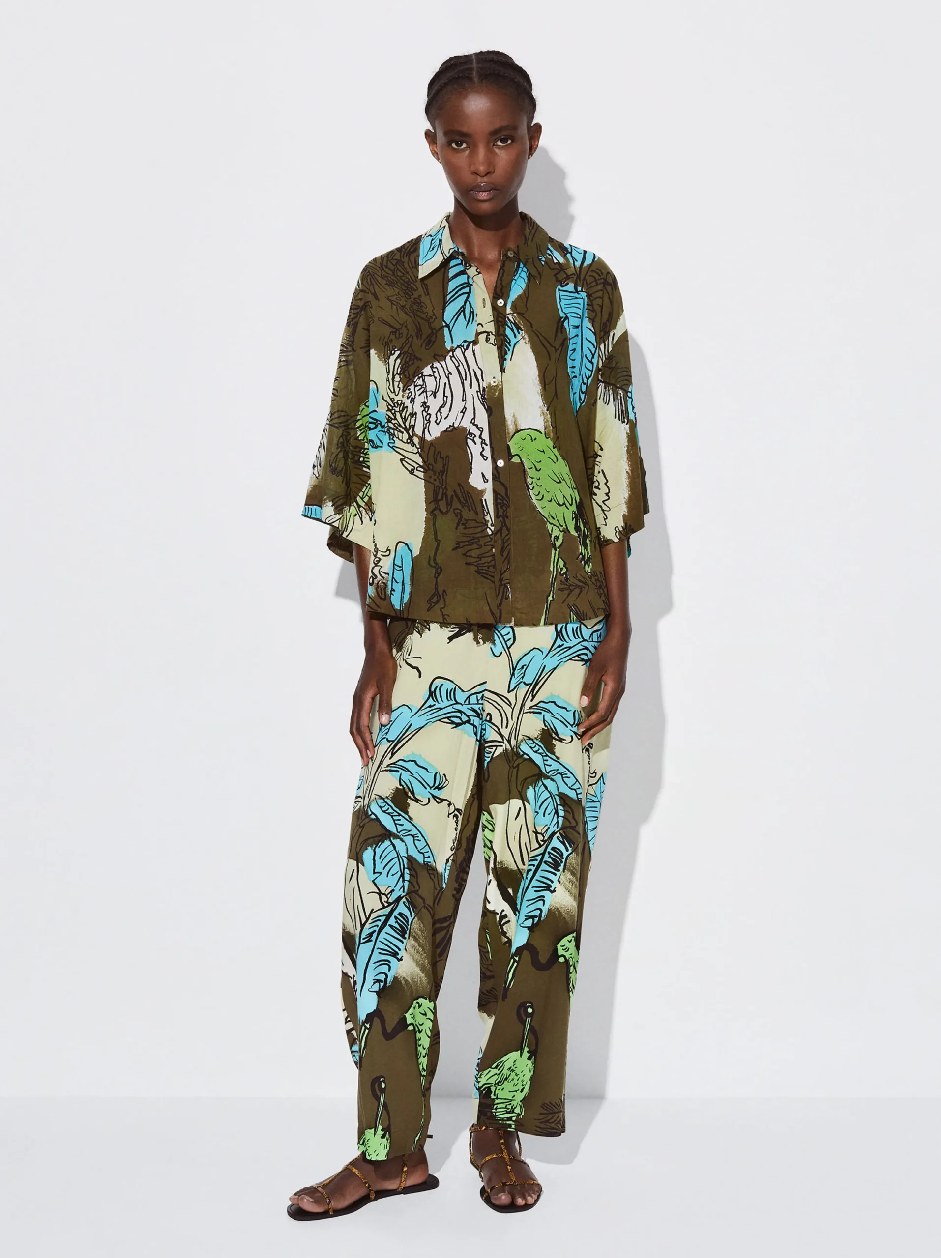PARFOIS Camisa Algodón Estampada Caqui Discount