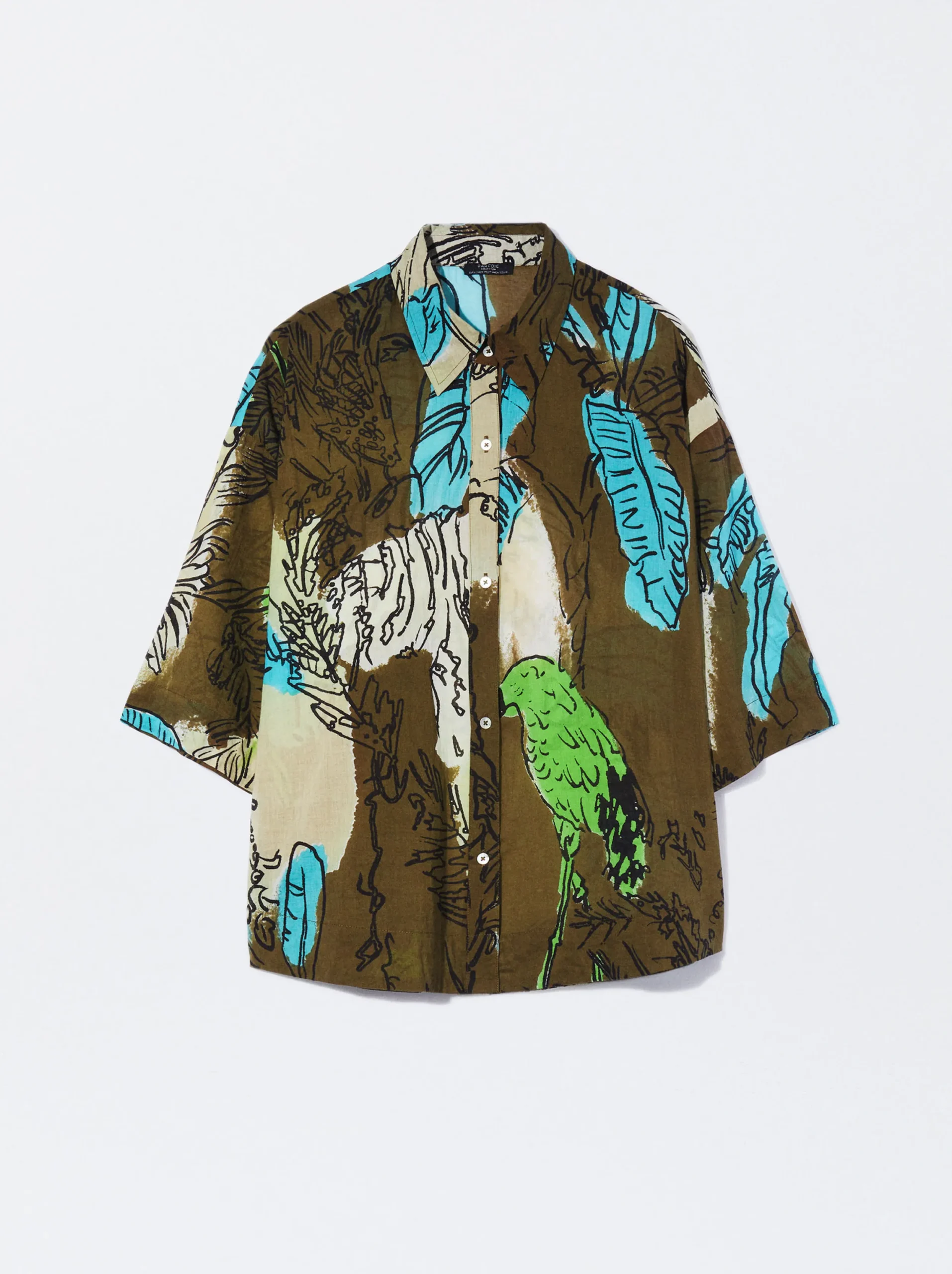 PARFOIS Camisa Algodón Estampada Caqui Discount