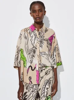 PARFOIS Camisa Algodón Estampada Beige Cheap