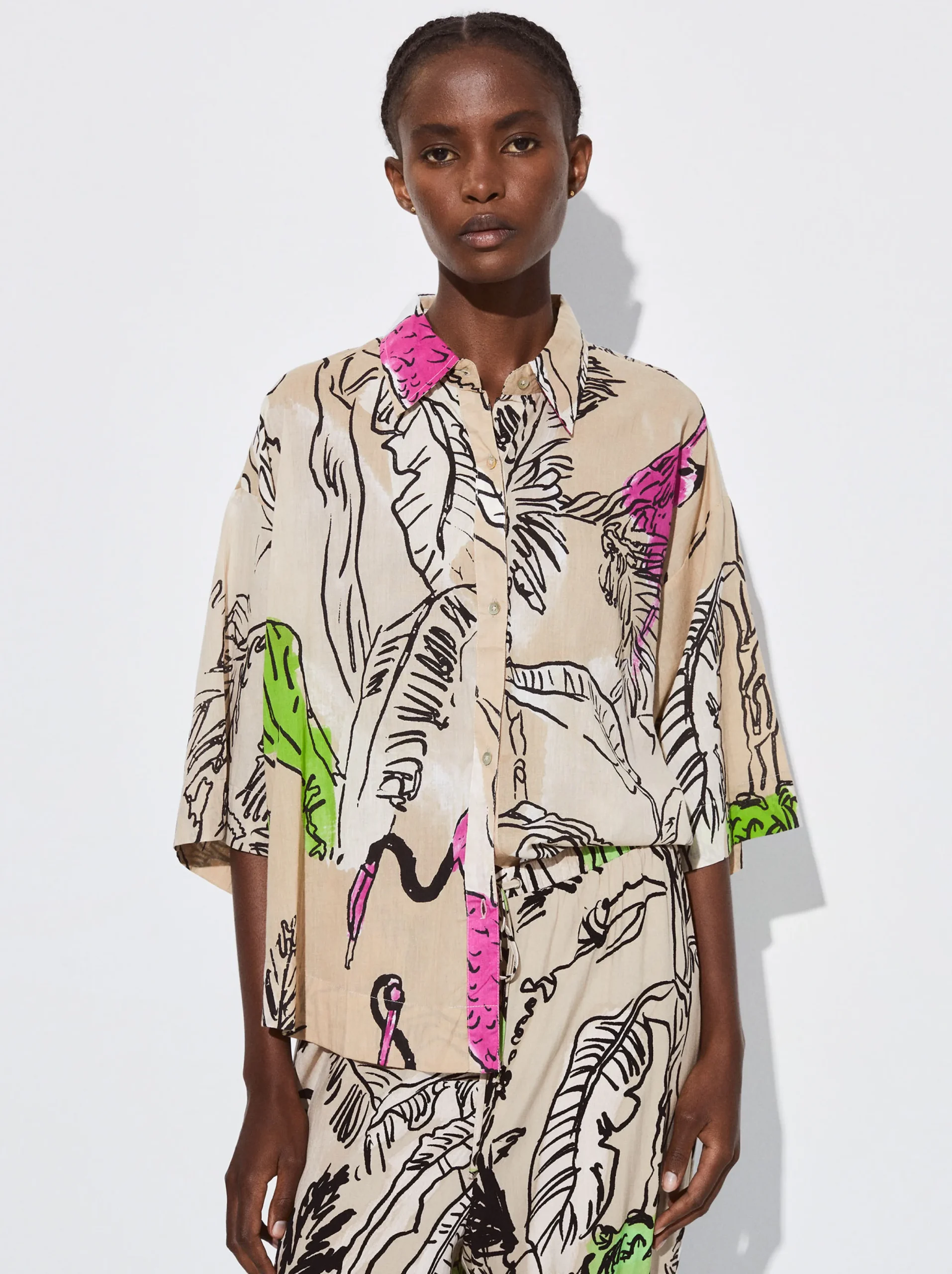 PARFOIS Camisa Algodón Estampada Beige Cheap