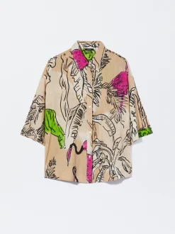PARFOIS Camisa Algodón Estampada Beige Cheap