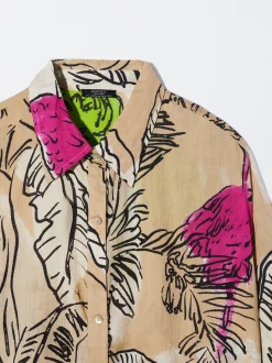 PARFOIS Camisa Algodón Estampada Beige Cheap