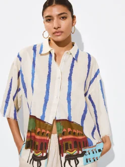 PARFOIS Camisa Algodón Estampada Multicor Outlet