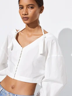 PARFOIS Camisa Cropped Manga Abullonada Blanco Store