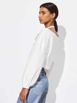 PARFOIS Camisa Cropped Manga Abullonada Blanco Store