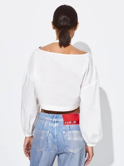 PARFOIS Camisa Cropped Manga Abullonada Blanco Store