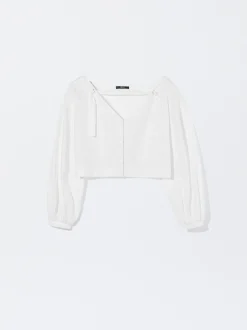 PARFOIS Camisa Cropped Manga Abullonada Blanco Store