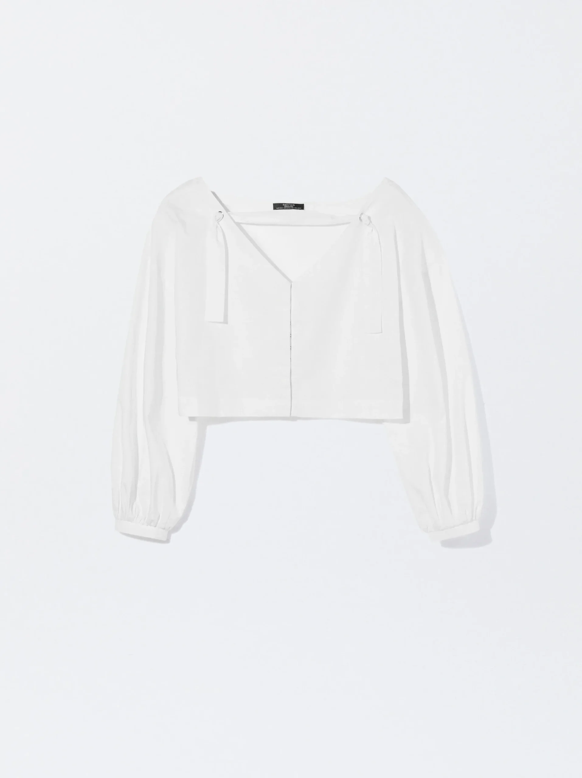 PARFOIS Camisa Cropped Manga Abullonada Blanco Store