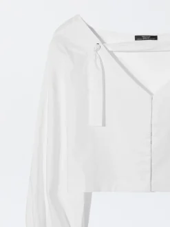 PARFOIS Camisa Cropped Manga Abullonada Blanco Store