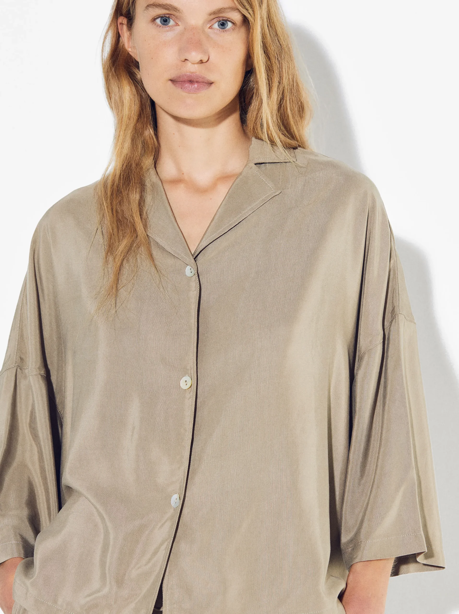 PARFOIS Camisa Cupro Con Botones Beige Hot