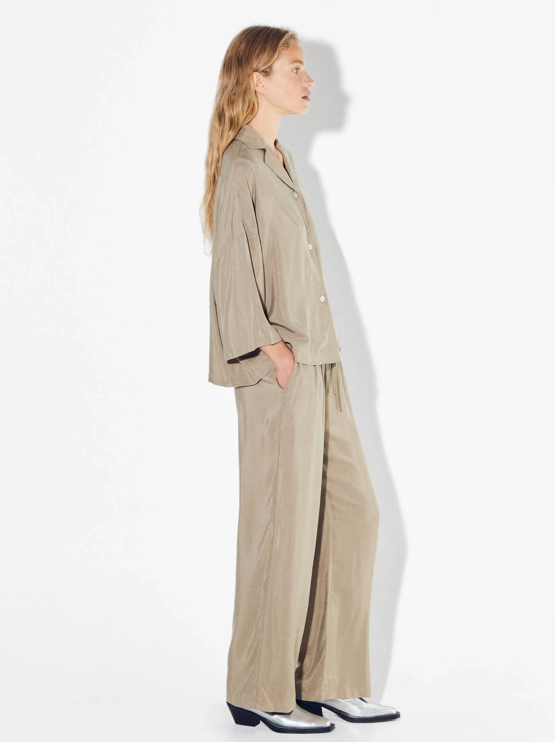 PARFOIS Camisa Cupro Con Botones Beige Hot