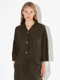 PARFOIS Camisa Cupro Con Botones Caqui Fashion