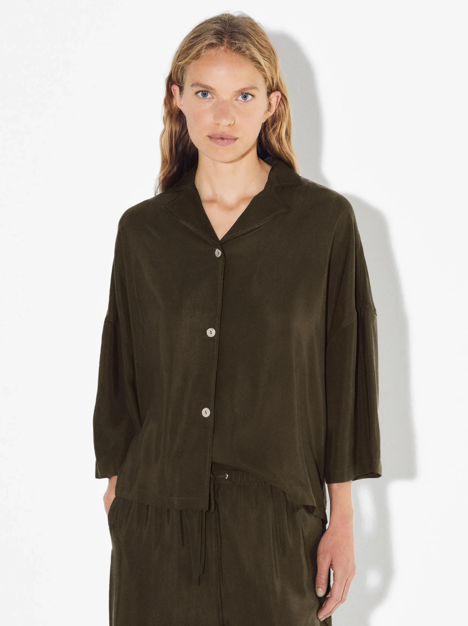 PARFOIS Camisa Cupro Con Botones Caqui Fashion