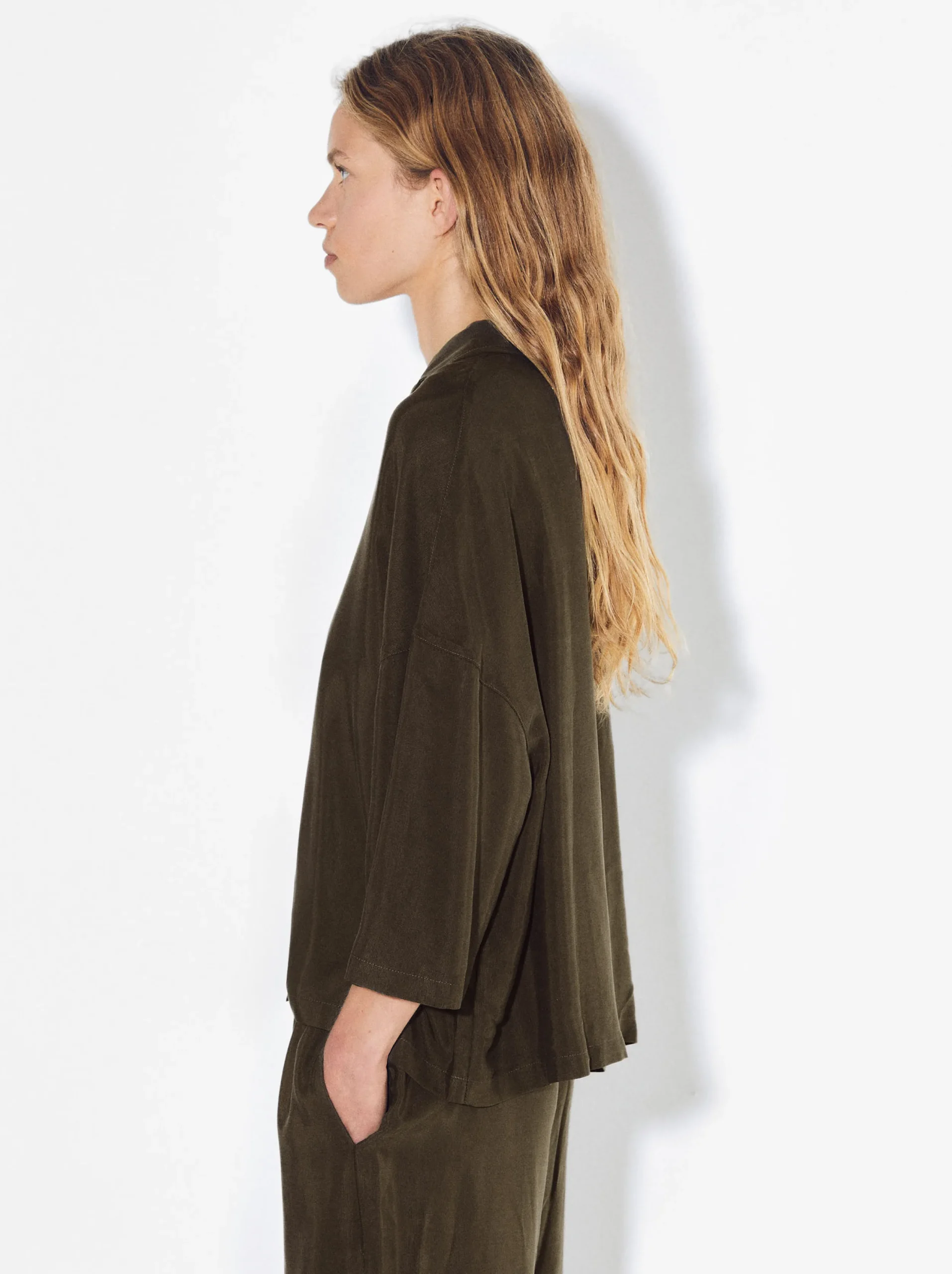 PARFOIS Camisa Cupro Con Botones Caqui Fashion