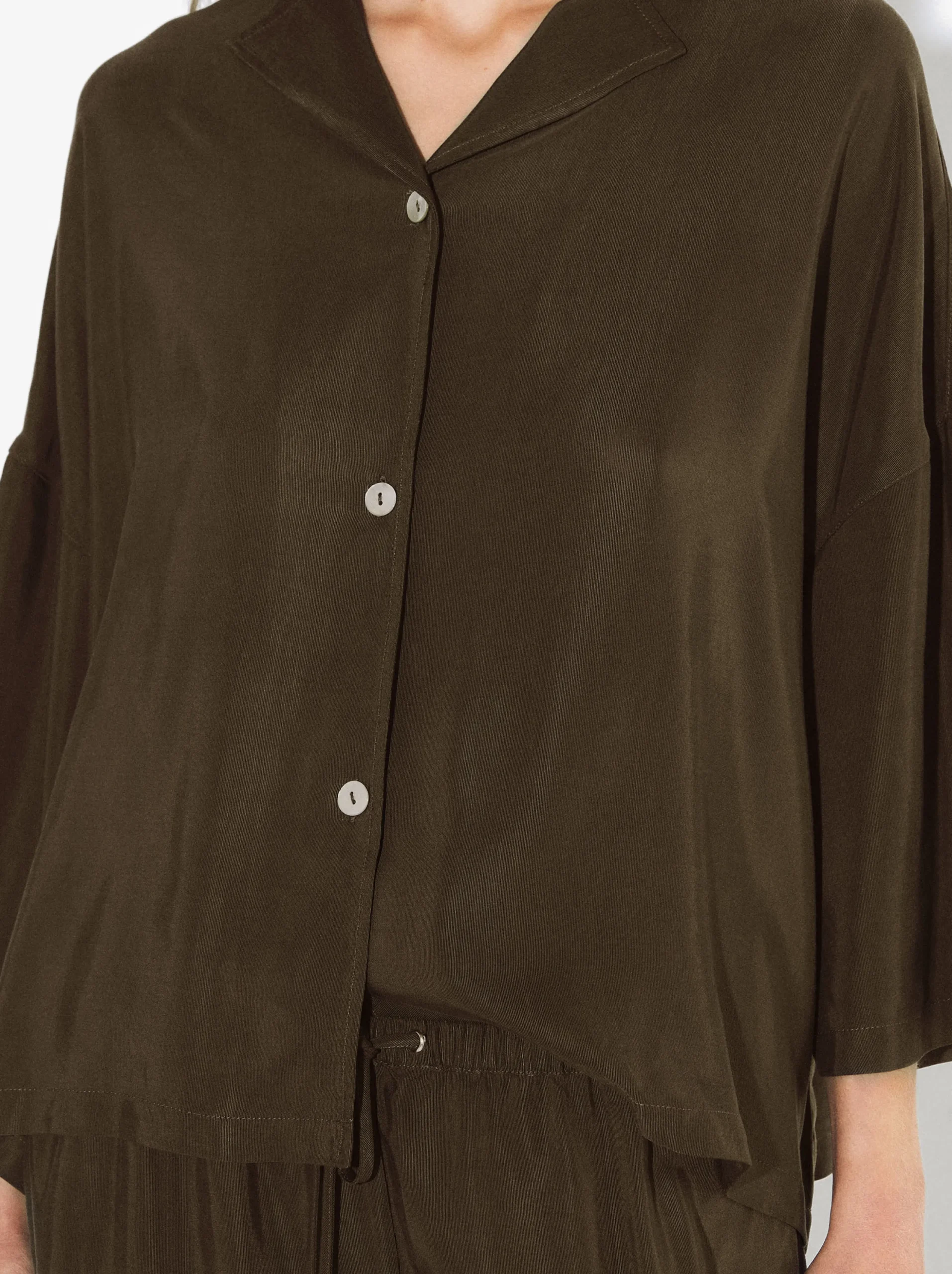PARFOIS Camisa Cupro Con Botones Caqui Fashion