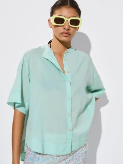 PARFOIS Camisa De Algodón Azul Cheap