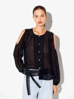 PARFOIS Camisa De Lyocell Con Hombros Abiertos Negro Flash Sale
