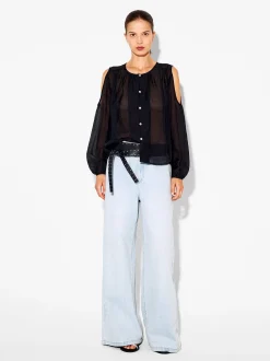 PARFOIS Camisa De Lyocell Con Hombros Abiertos Negro Flash Sale