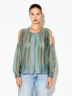 PARFOIS Camisa De Lyocell Con Hombros Abiertos Azul Cheap