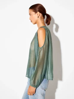 PARFOIS Camisa De Lyocell Con Hombros Abiertos Azul Cheap