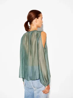 PARFOIS Camisa De Lyocell Con Hombros Abiertos Azul Cheap