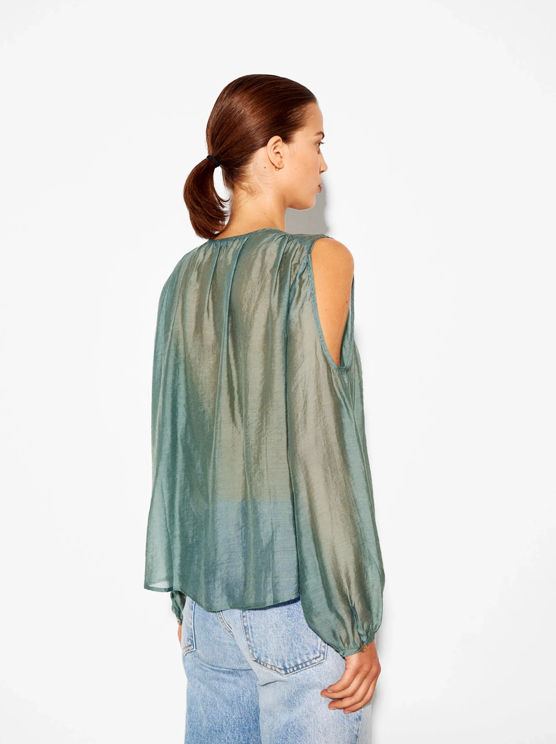 PARFOIS Camisa De Lyocell Con Hombros Abiertos Azul Cheap