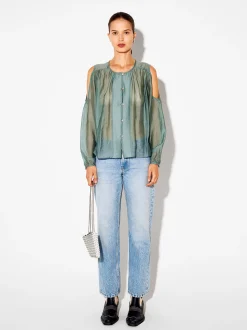 PARFOIS Camisa De Lyocell Con Hombros Abiertos Azul Cheap