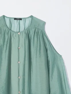 PARFOIS Camisa De Lyocell Con Hombros Abiertos Azul Cheap