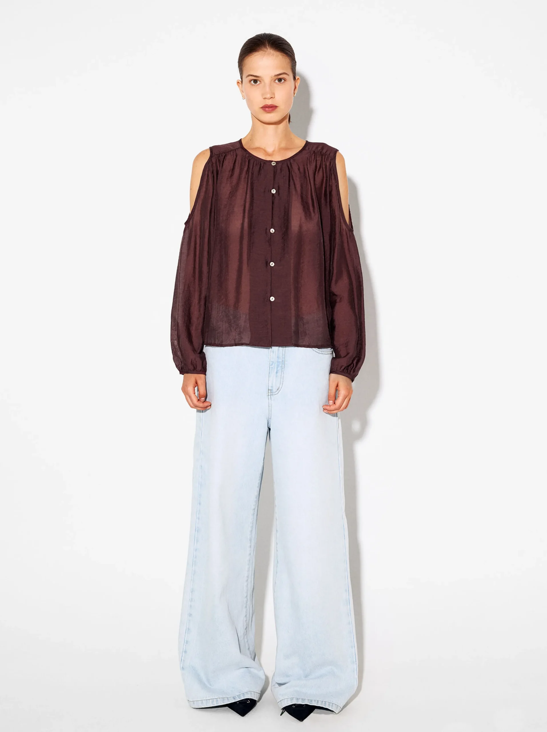 PARFOIS Camisa De Lyocell Con Hombros Abiertos Burdeos Shop