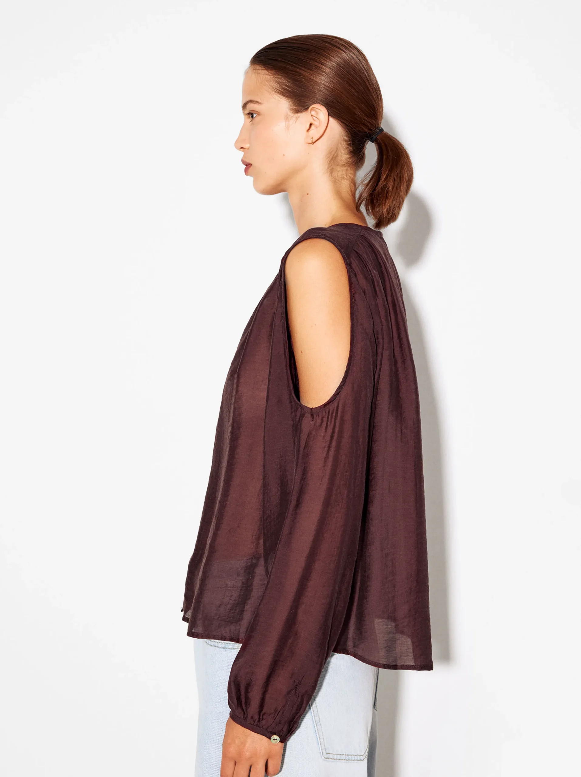 PARFOIS Camisa De Lyocell Con Hombros Abiertos Burdeos Shop