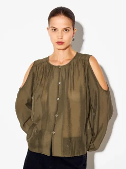 PARFOIS Camisa De Lyocell Con Hombros Abiertos Marrón Best Sale