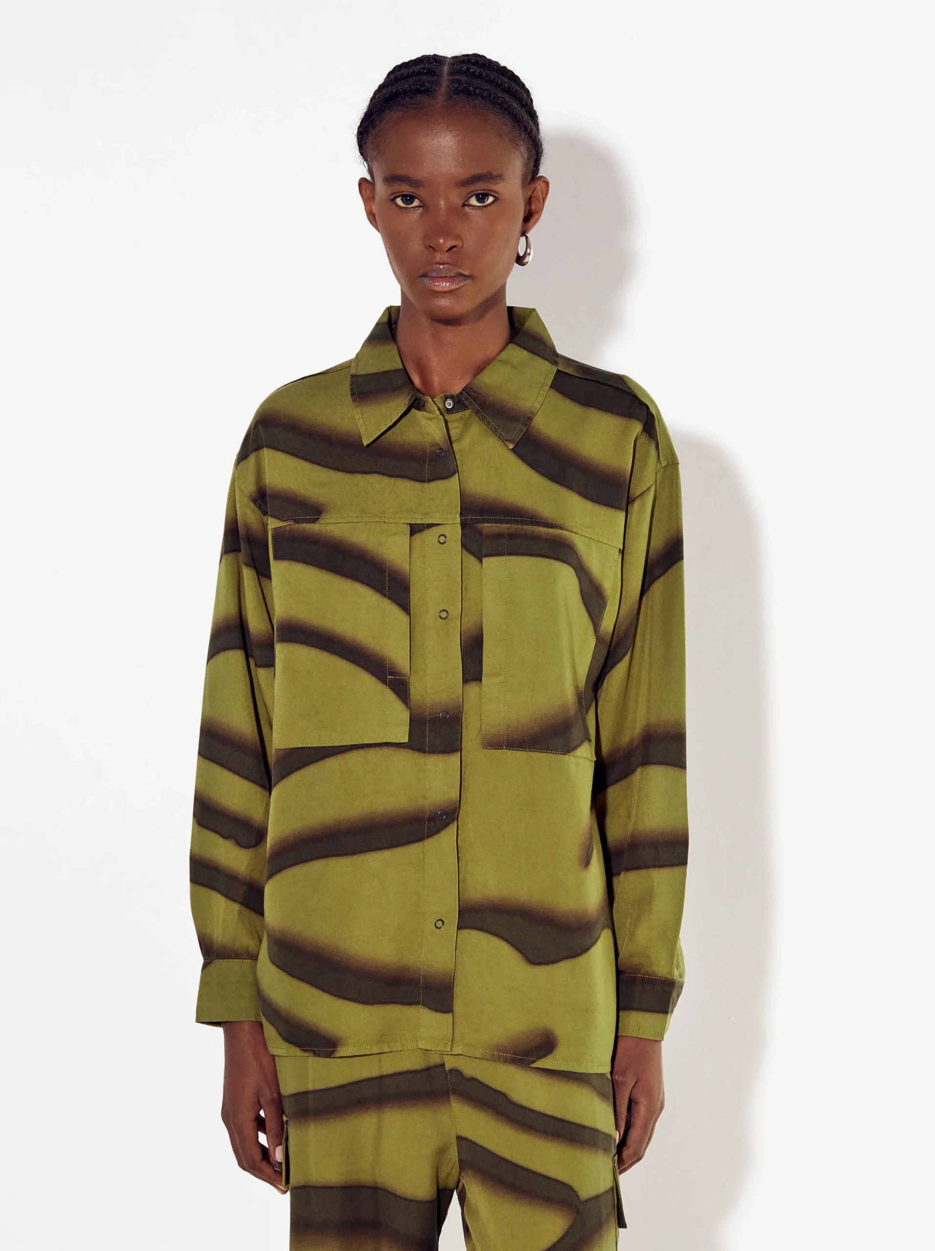 PARFOIS Camisa De Lyocell Estampada Verde Sale