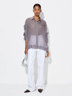 PARFOIS Camisa Estampada Con Mangas Remangadas Negro Clearance
