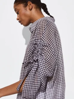 PARFOIS Camisa Estampada Con Mangas Remangadas Negro Clearance