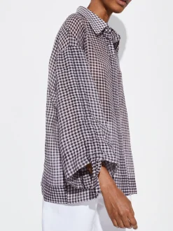 PARFOIS Camisa Estampada Con Mangas Remangadas Negro Clearance