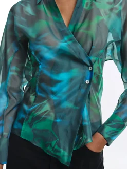 PARFOIS Camisa Estampada Cruzada Verde Clearance