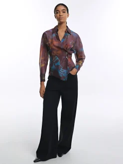 PARFOIS Camisa Estampada Cruzada Burdeos Fashion