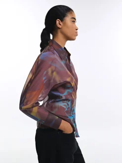 PARFOIS Camisa Estampada Cruzada Burdeos Fashion