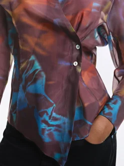 PARFOIS Camisa Estampada Cruzada Burdeos Fashion
