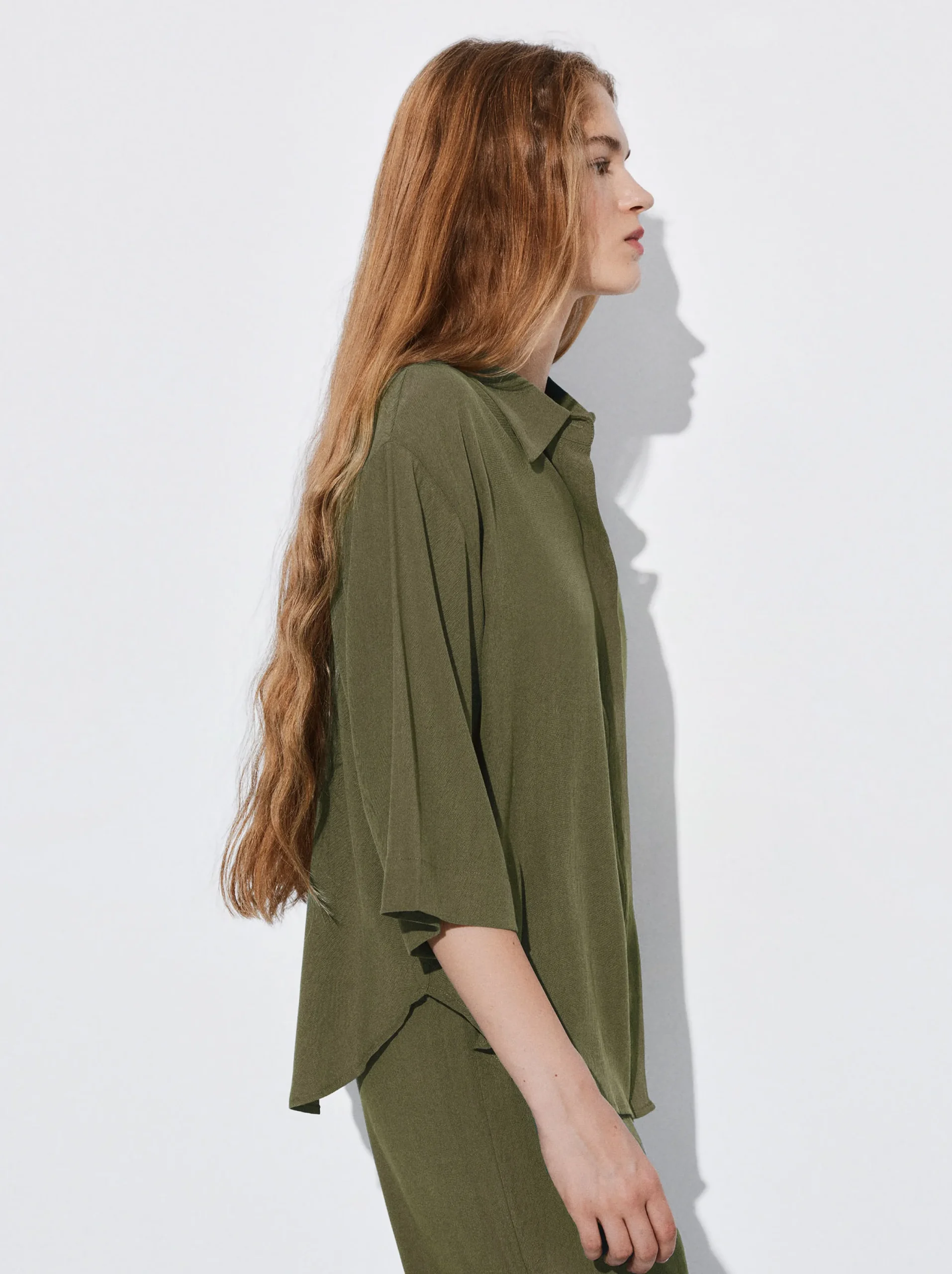 PARFOIS Camisa Fluida Con Botones Verde Shop