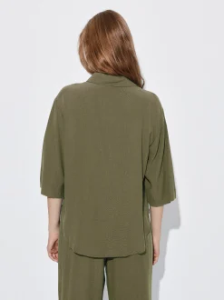 PARFOIS Camisa Fluida Con Botones Verde Shop