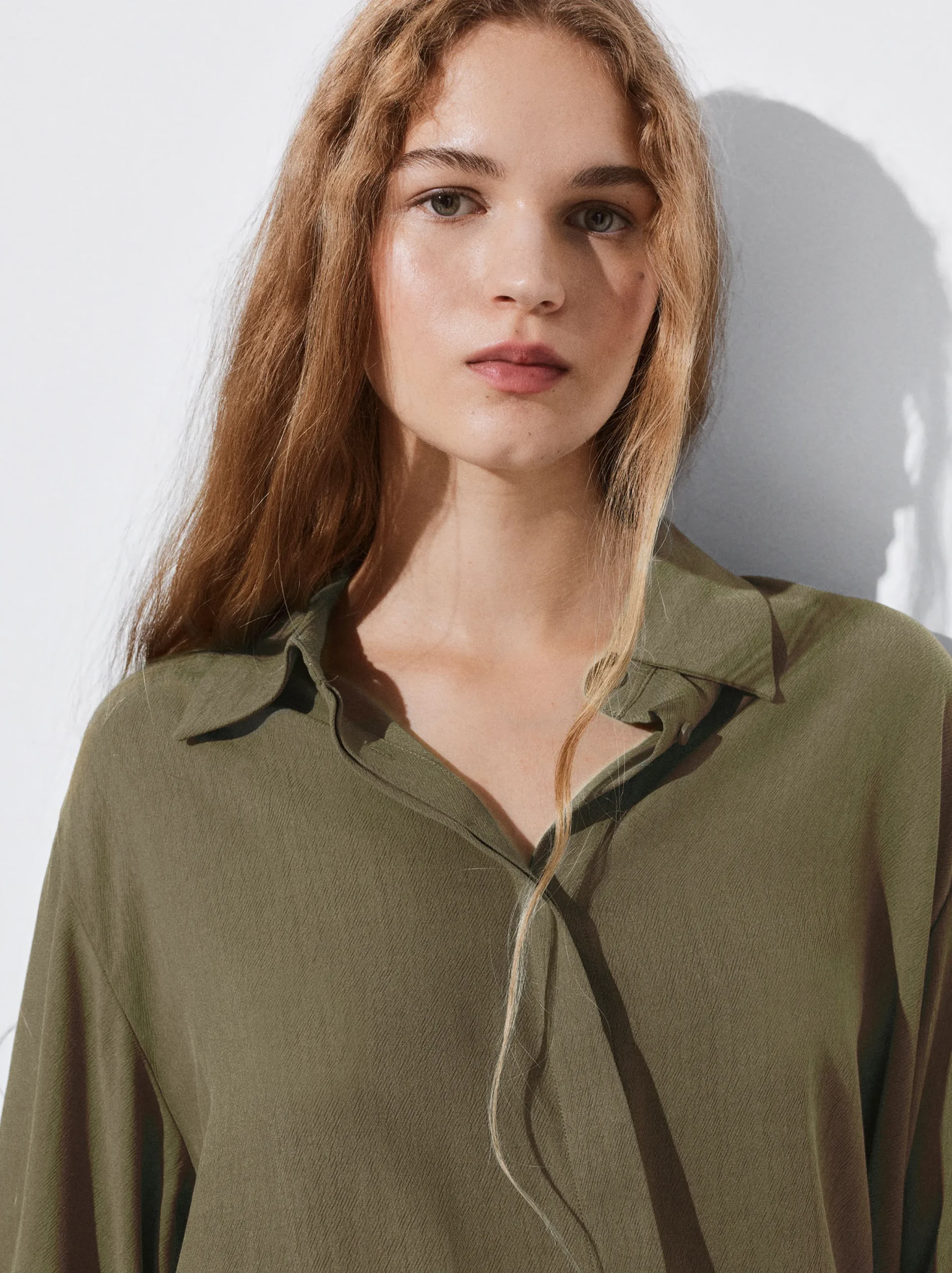 PARFOIS Camisa Fluida Con Botones Verde Shop