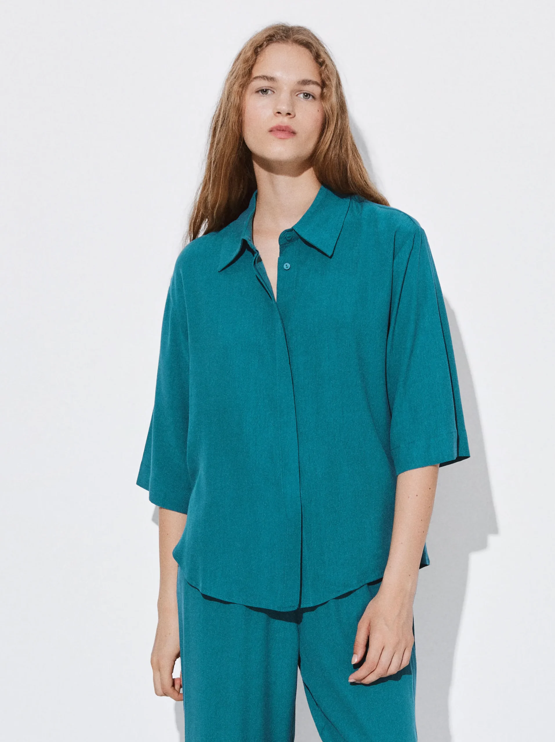 PARFOIS Camisa Fluida Con Botones Azul Best Sale