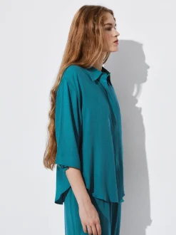 PARFOIS Camisa Fluida Con Botones Azul Best Sale