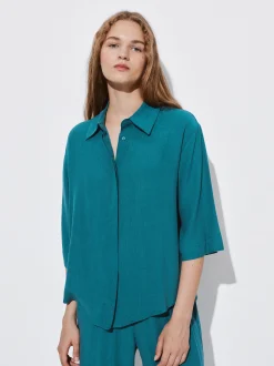 PARFOIS Camisa Fluida Con Botones Azul Best Sale