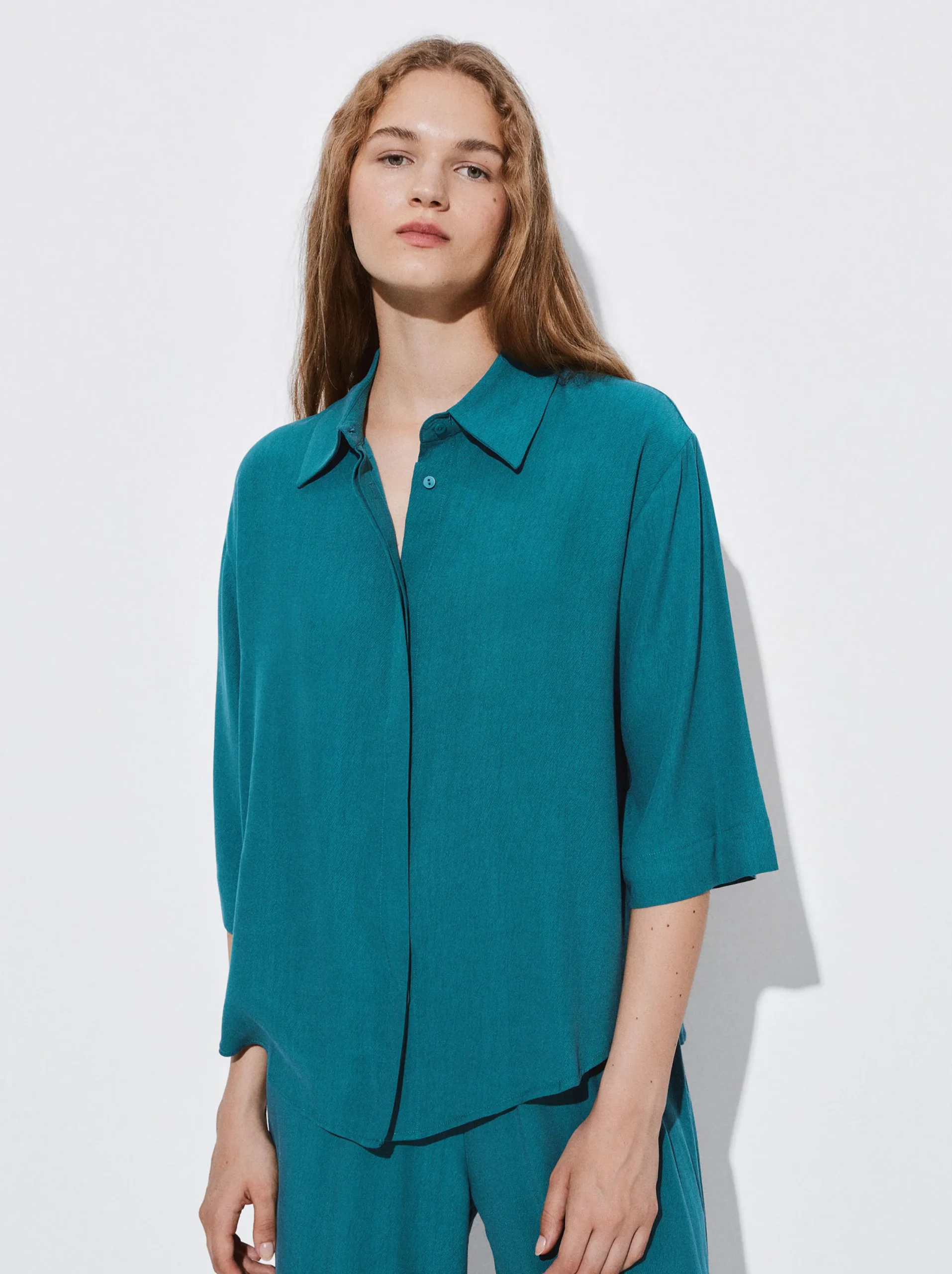 PARFOIS Camisa Fluida Con Botones Azul Best Sale