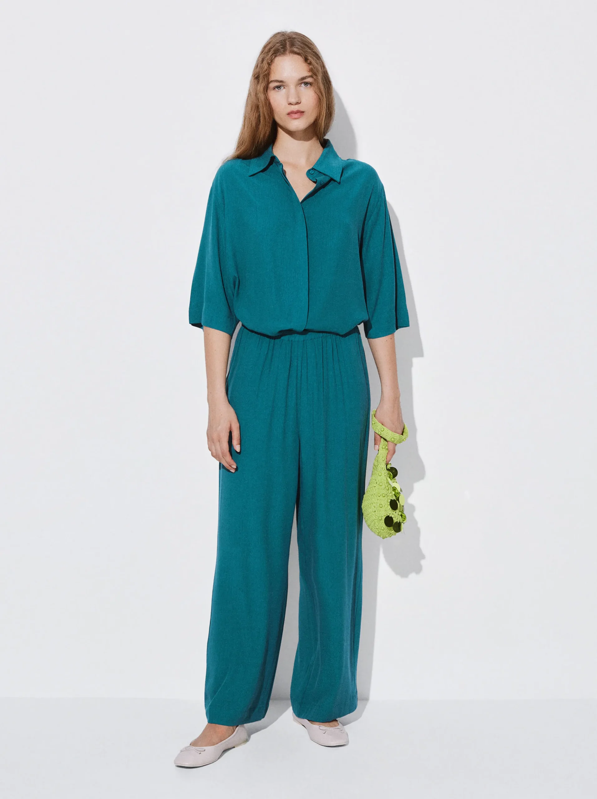 PARFOIS Camisa Fluida Con Botones Azul Best Sale