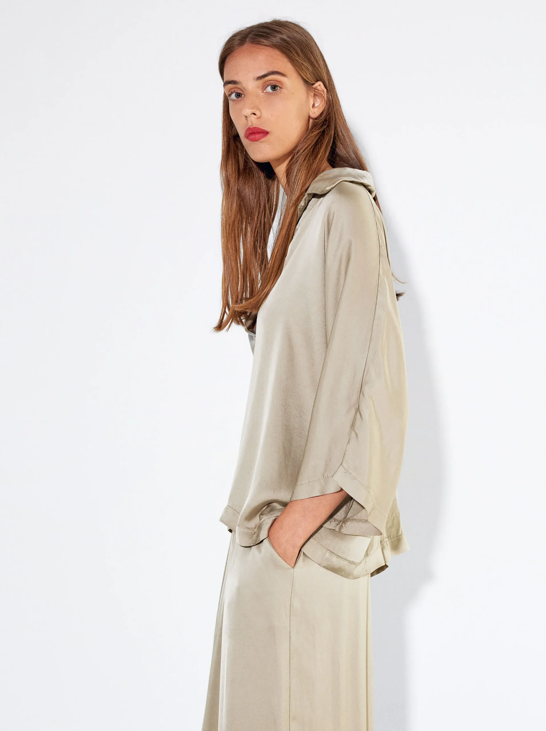 PARFOIS Camisa Fluida Con Cuello De Pico Gris Discount