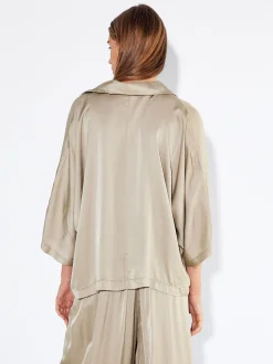 PARFOIS Camisa Fluida Con Cuello De Pico Gris Discount
